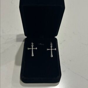 Silver Tone Cross Dangle Earrings